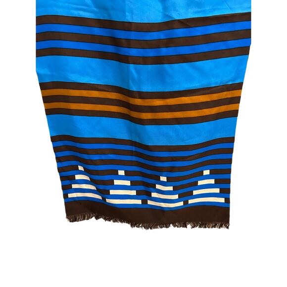 YSL Extra Long Blue Vintage Silk Scarf with Stripes 18" x 67.5" - Picture 4 of 6